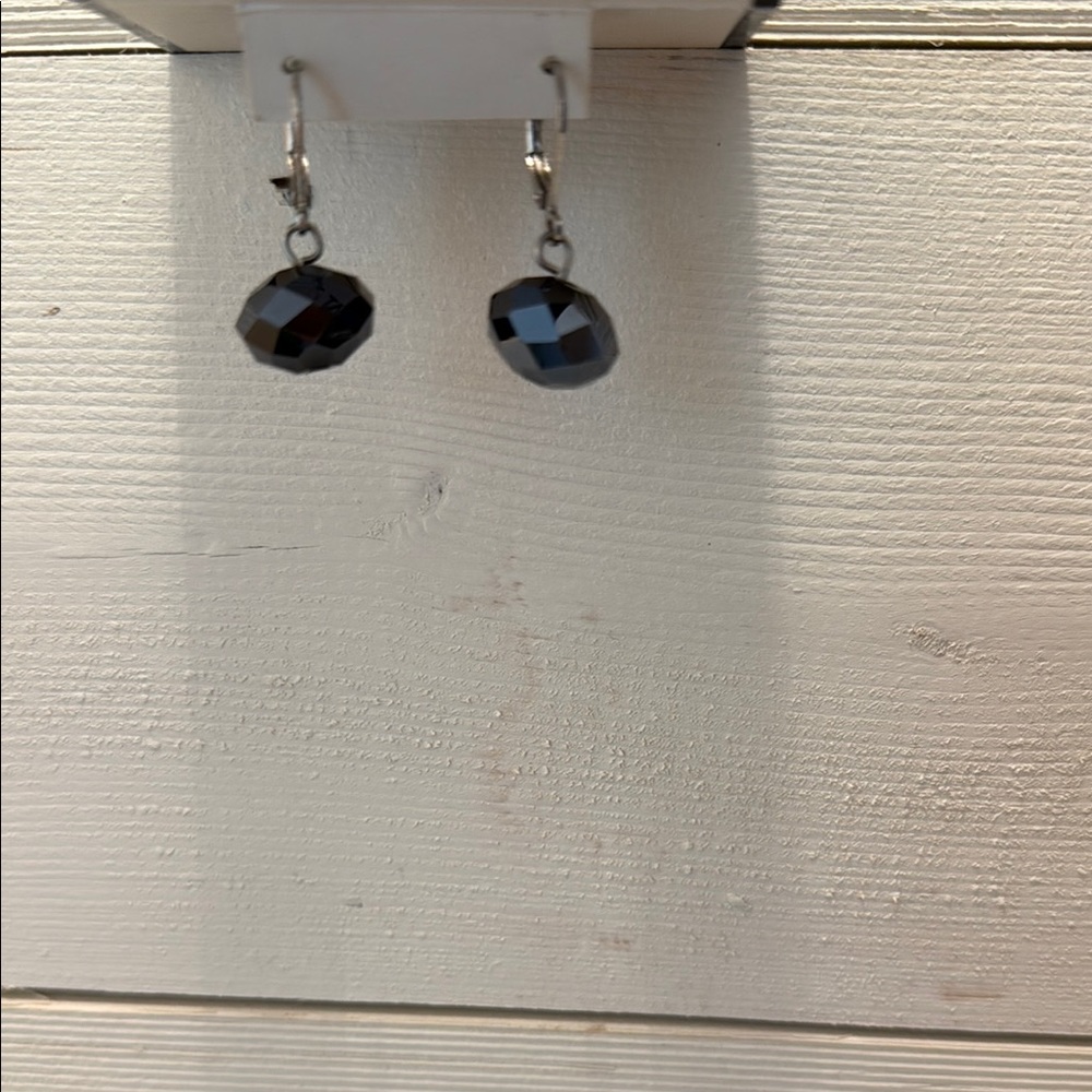 Black Dangle Earrings with Faceted Stones